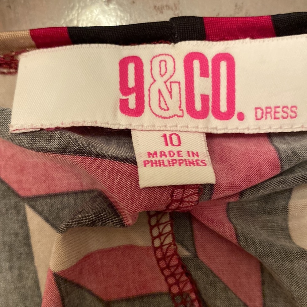 9 & Co Maroon Tan Geometric 10 Faux Wrap Retro Modern Career Chic Indie Dress - Picture 8 of 10
